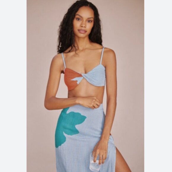 Brand New by Anthropologie Celandine Linen Blend Bandeau Crop Top & Skirt Set - Picture 3 of 11